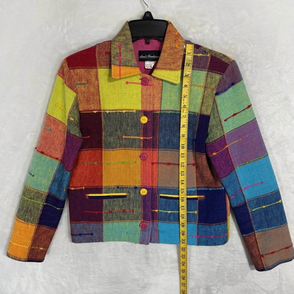 Vintage Rainbow Blazer Jacket Size XS Boxy Colorful Neon Pop Art Deco Tribal 90s